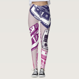 Retro cassette tapes, hand-drawn pattern. leggings