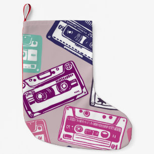 Retro cassette tapes, hand-drawn pattern. small christmas stocking