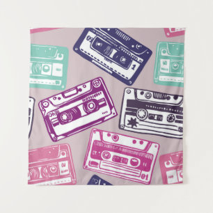 Retro cassette tapes, hand-drawn pattern. tapestry