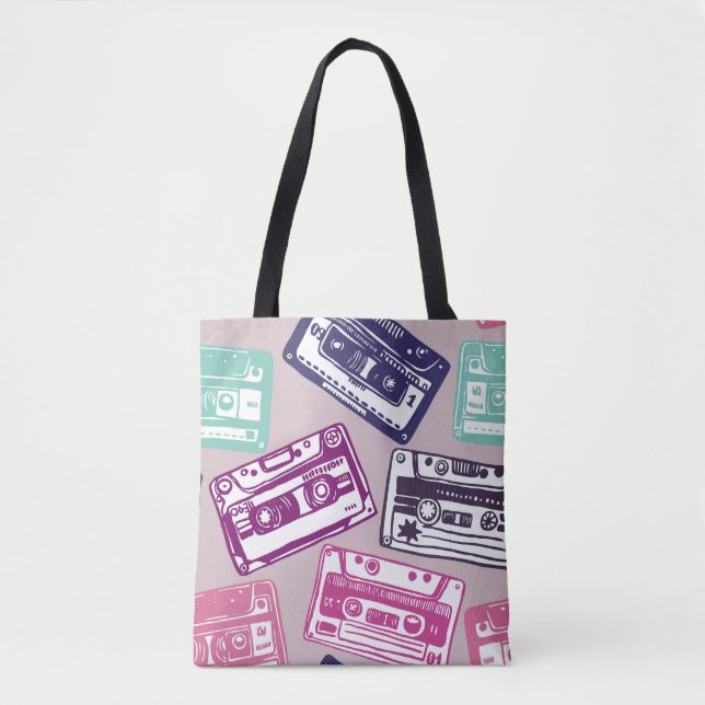 Retro cassette tapes, hand-drawn pattern. tote bag (Front)