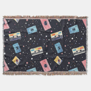 Retro Cassette Tapes in Cosmic Space Throw Blanket