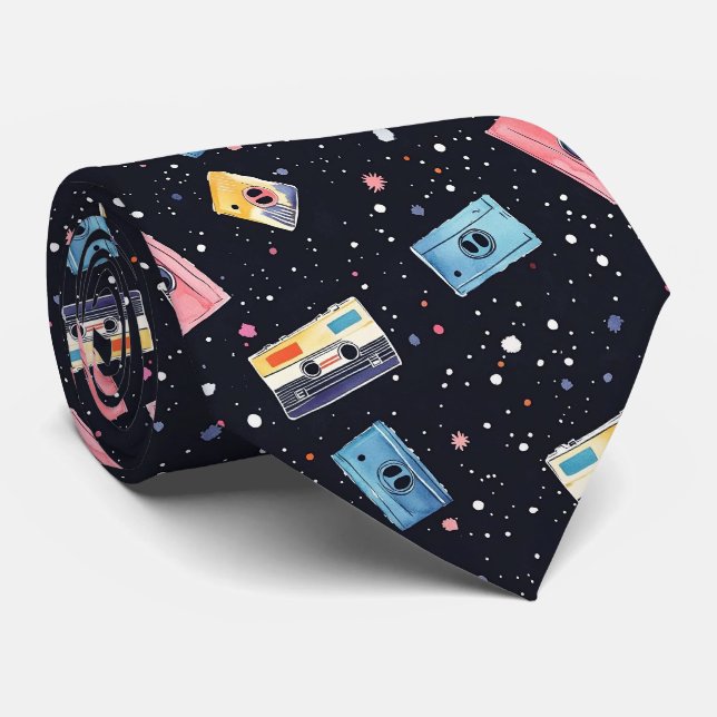 Retro Cassette Tapes in Cosmic Space Tie (Rolled)