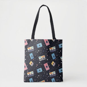 Retro Cassette Tapes in Cosmic Space Tote Bag
