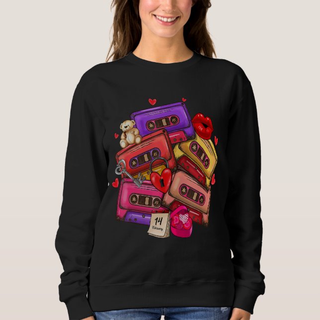 Retro Cassette Tapes Music Red Heart Happy Valenti Sweatshirt (Front)