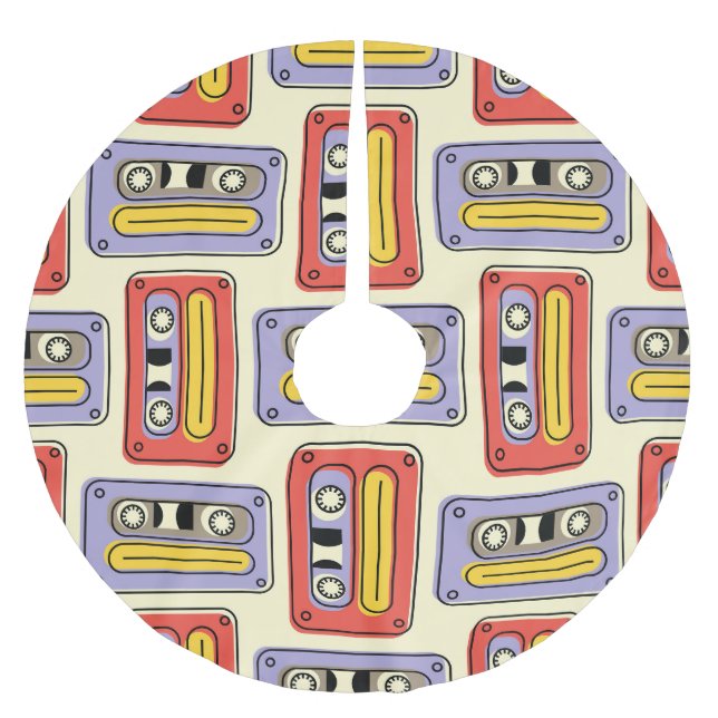 Retro cassette tapes: seamless pattern. brushed polyester tree skirt (Front)