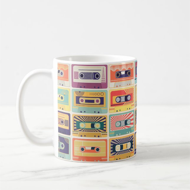 Retro Cassette Tapes Vintage Pattern. Coffee Mug (Left)