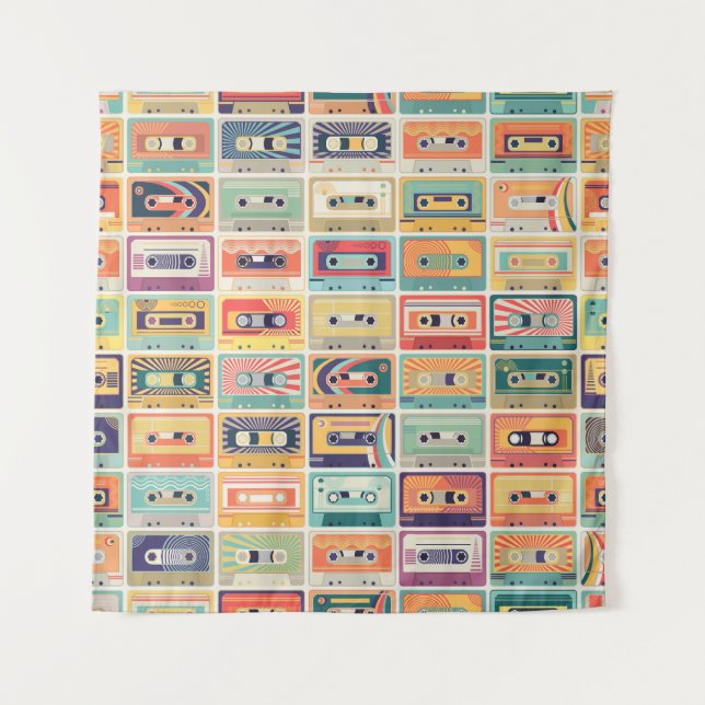 Retro Cassette Tapes Vintage Pattern. Tapestry (Front)