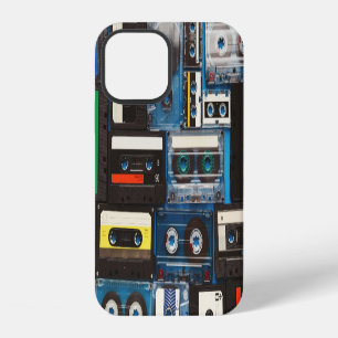 Retro Cassettes: Blue Background Vintage. iPhone 12 Case