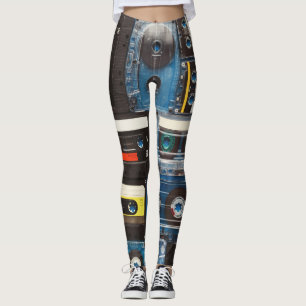 Retro Cassettes: Blue Background Vintage. Leggings