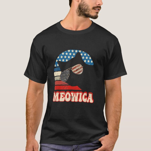 Retro Cat 4th Of July Meowica Merica Men Usa Ameri T-Shirt (Front)