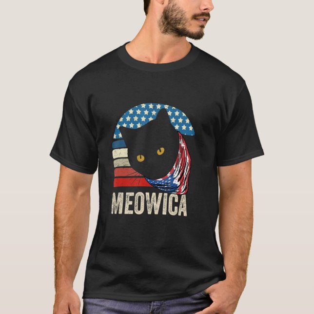 Retro Cat 4th Of July Meowica Merica Men Usa Ameri T-Shirt (Front)