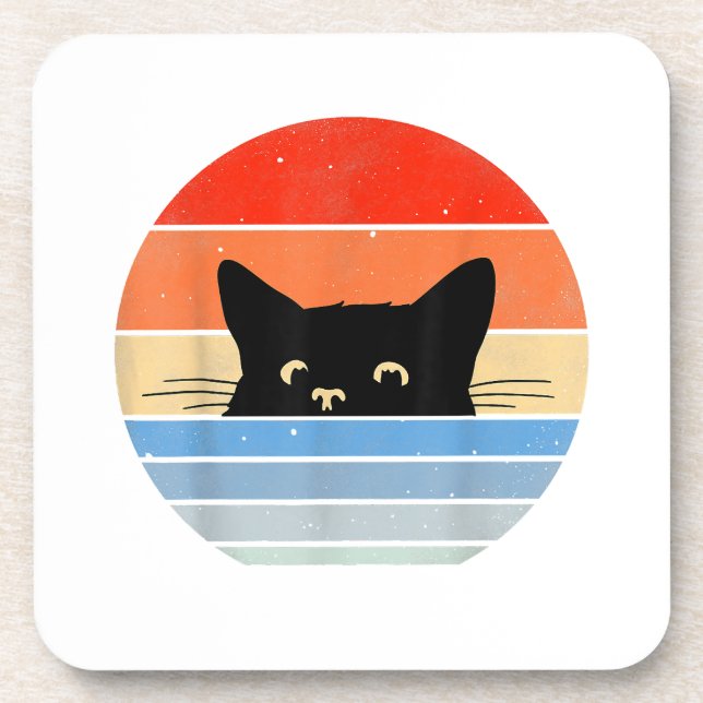 Retro Cat, Cat Lover, Cat Owner, Cute Cat Coaster (Front)