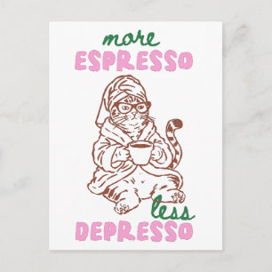Retro Cat Coffee More Espresso Less Depresso Postcard