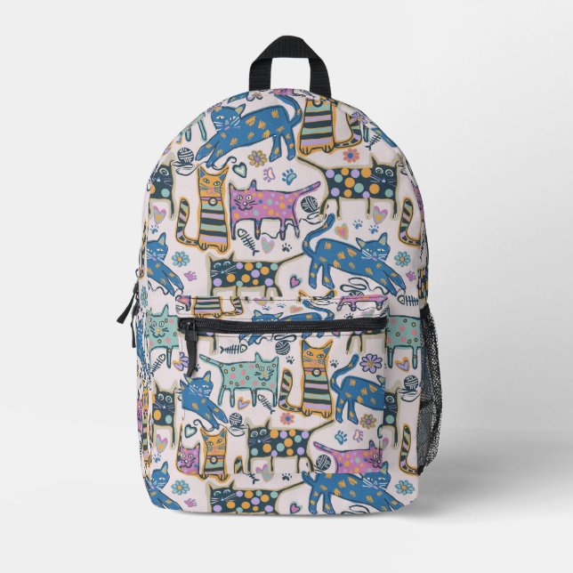 Retro Cat Design Printed Backpack (Front)