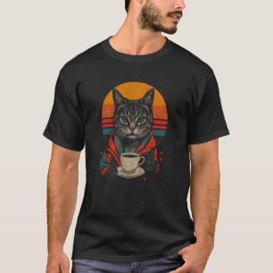 Retro Cat Drinking Coffee Synthwave Vaporwave Coff T-Shirt