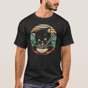Retro Cat Eating Ramen Noodles Kawaii Japanese Foo T-Shirt