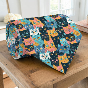 Retro Cat Graphic Custom Neck Tie