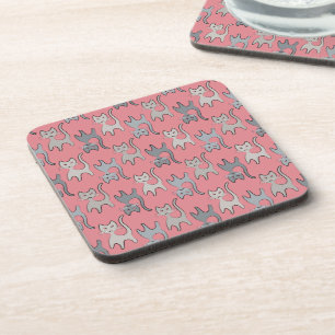 Retro Cat Graphic Pattern Grey Coaster