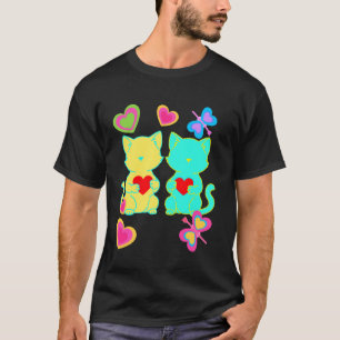 Retro Cat Heart Heart Valentine Cat Lover Cat Chil T-Shirt
