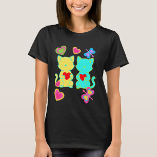 Retro Cat Heart Heart Valentine Cat Lover Cat Chil T-Shirt