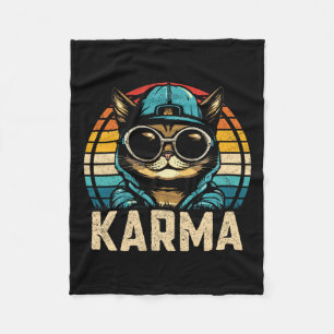 Retro Cat Karma Design Graphic Design  Fleece Blanket