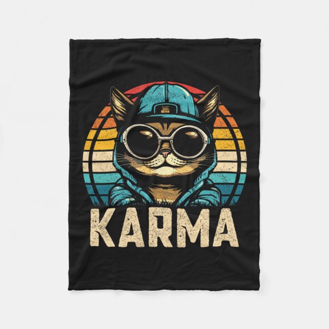 Retro Cat Karma Design Graphic Design  Fleece Blanket (Front)