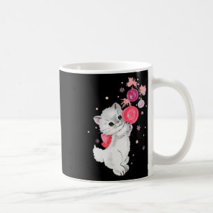 Retro Cat Kitten Plays With Pink Christmas Ornamen Coffee Mug