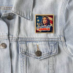 Retro Cat Lady Kamala Button