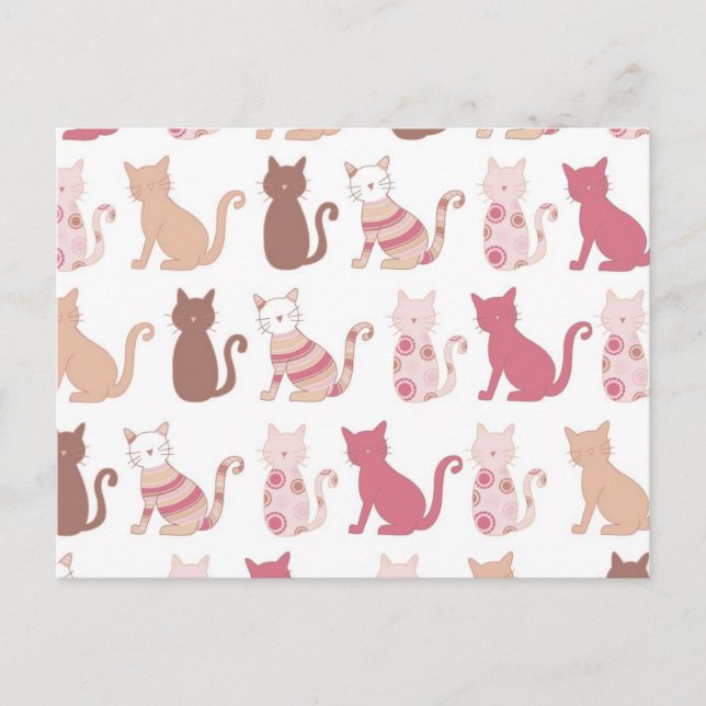 Retro Cat Lovers Pattern Postcard (Front)