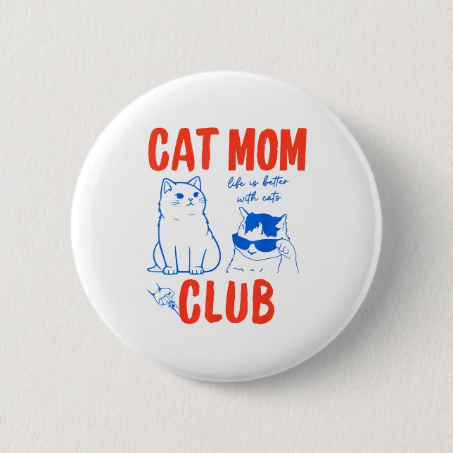 Retro Cat Mom Club Funny Cat Meme Mama Grandma Mot 6 Cm Round Badge (Front)