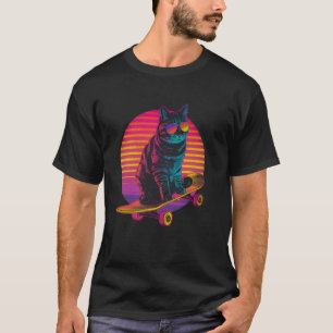 Retro Cat on Skateboard Retro Sunset T-Shirt