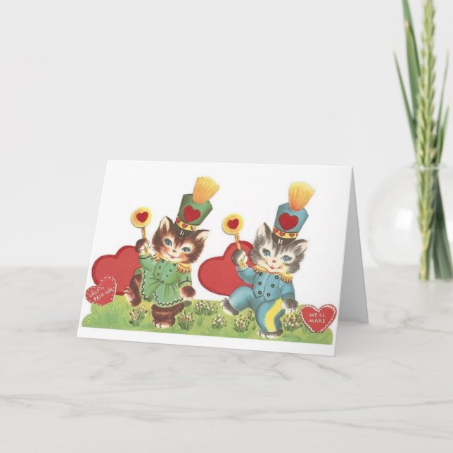 Retro Cat Parade Valentine's Day Card (Front)