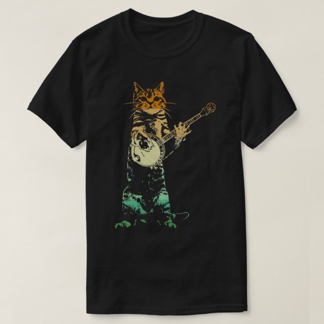Retro Cat Playing Banjo Cute Kitten Banjo Player C T-Shirt (Design Front)
