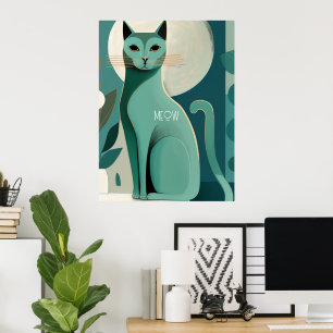 Retro Cat Print Poster for Cat Lovers' Birthday