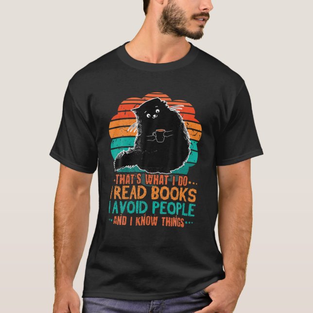 Retro Cat Read Books Avoid People Bookworm Book Re T-Shirt (Front)