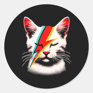 Retro Cat Rock Music Concert Band Men Kids Women F Classic Round Sticker