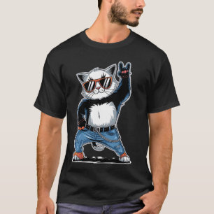 Retro Cat Rock n Roll Cat Lover Music T-Shirt