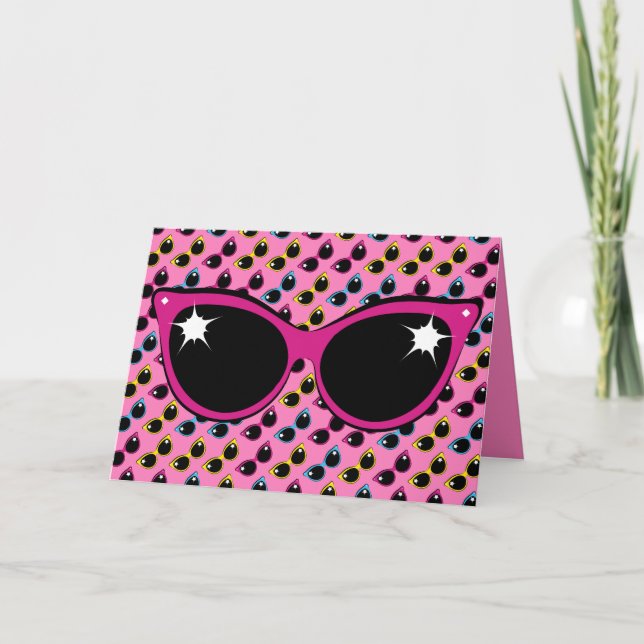Retro Cat Sunglasses Pattern with Pink Card (Front)