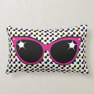 Retro Cat Sunglasses Pattern with Pink Lumbar Cushion