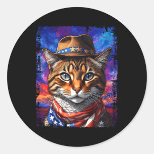 Retro Cat Usa American Flag Kitten Kitty Lover 4th Classic Round Sticker