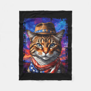 Retro Cat Usa American Flag Kitten Kitty Lover 4th Fleece Blanket