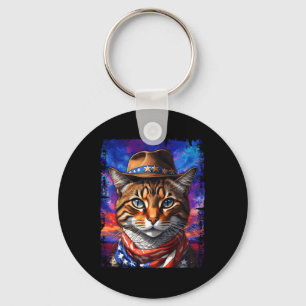 Retro Cat Usa American Flag Kitten Kitty Lover 4th Key Ring