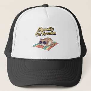 Retro Cat Vacation Mode Trucker Hat