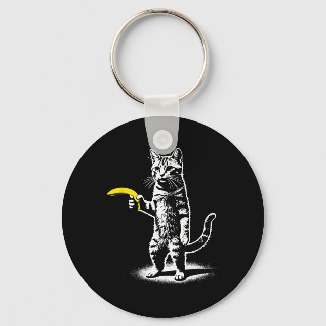 Retro Cat With Banana Meme Men Women Kids Novelty  Key Ring (Front)