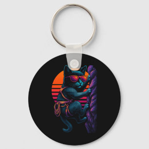Retro Cat With Climbing Harness Rock Climbing Clim Key Ring