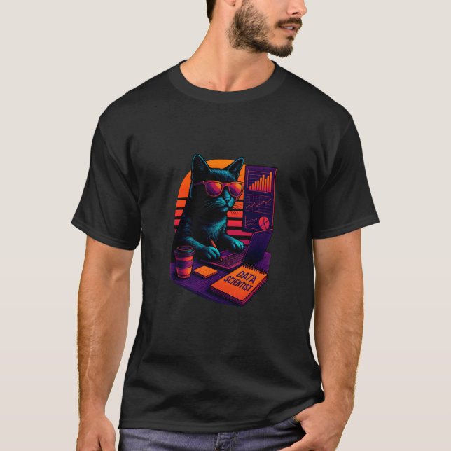 Retro Cat With Data AI Skills Data Scientist T-Shirt (Front)