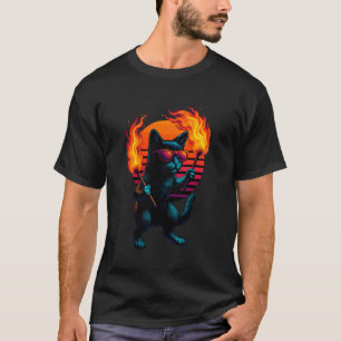 Retro Cat With Flaming Torches Fire Dancing Dancer T-Shirt