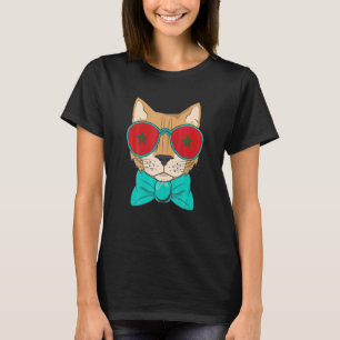 Retro Cat With Sunglasses And Morocco Flag T-Shirt