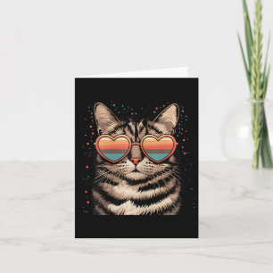 Retro Cat With Sungles Heart Love Cute Cat Valenti Card