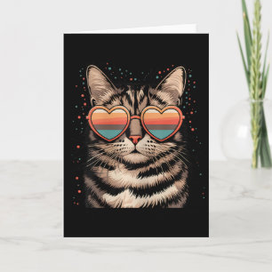 Retro Cat With Sungles Heart Love Cute Cat Valenti Card